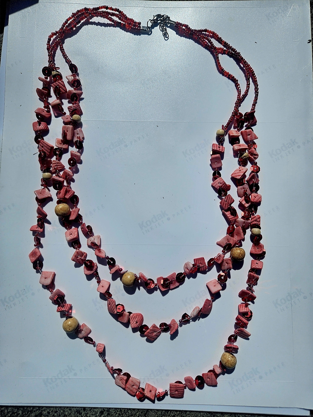 Layered Red Beaded Multi-Strand Necklace - Unbranded